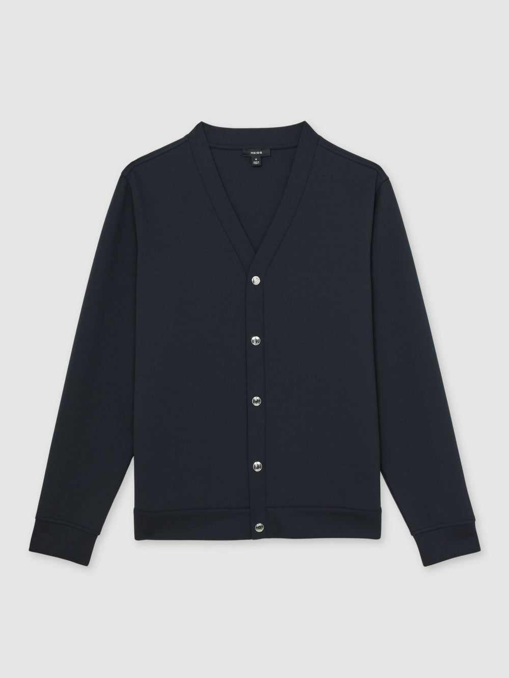 Men V-Neck Interlock Jersey Cardigan in Navy