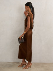 Women Petite Back Detail Midi Dress in Bronze