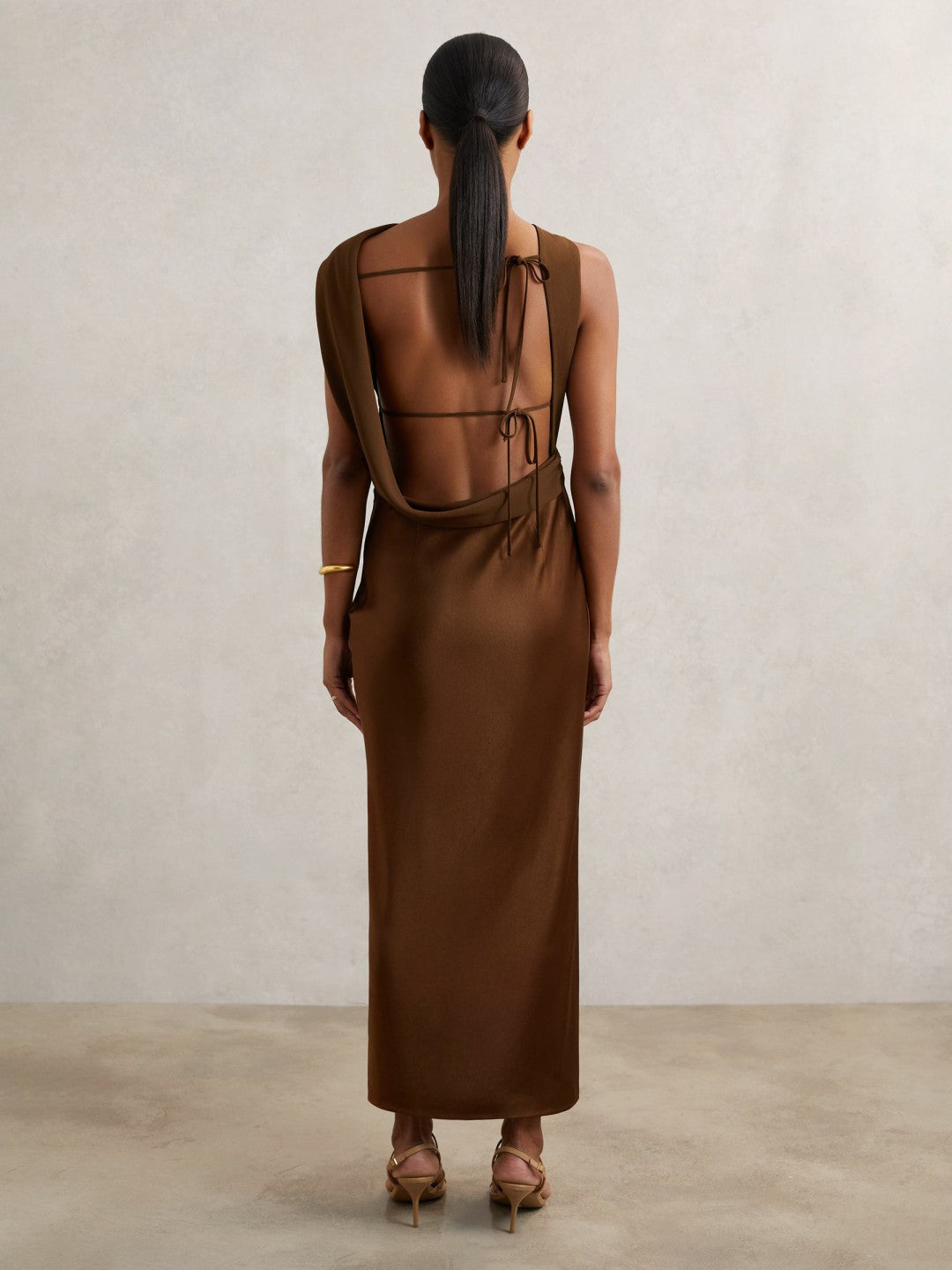 Women Petite Back Detail Midi Dress in Bronze
