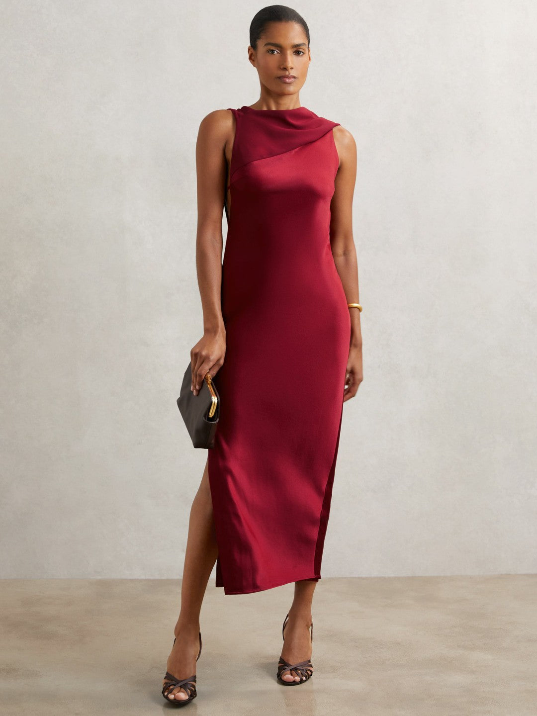 Women Petite Back Detail Midi Dress in Red