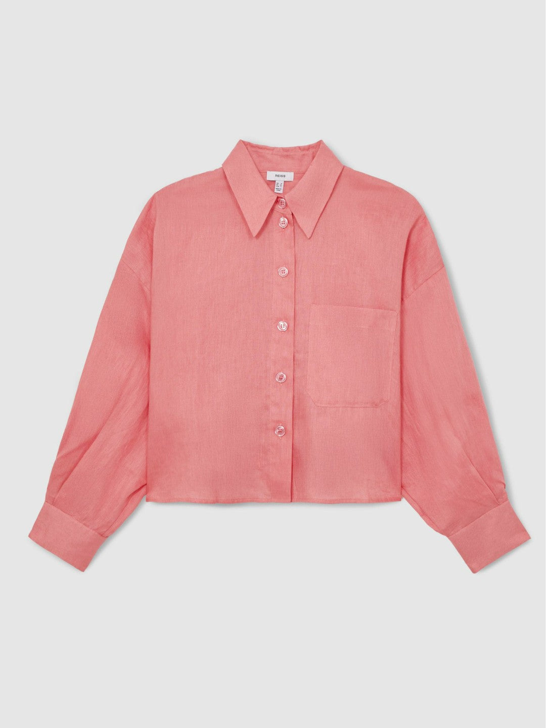 Women Oversize Linen Cropped Shirt in Pink