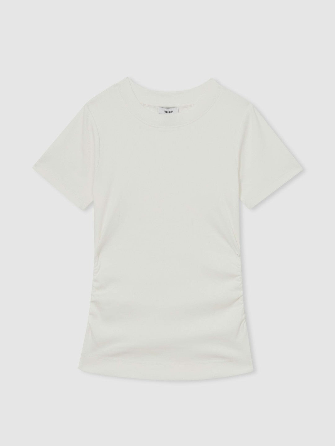 Women Stretch-Cotton Ruched Ribbed T-Shirt in White