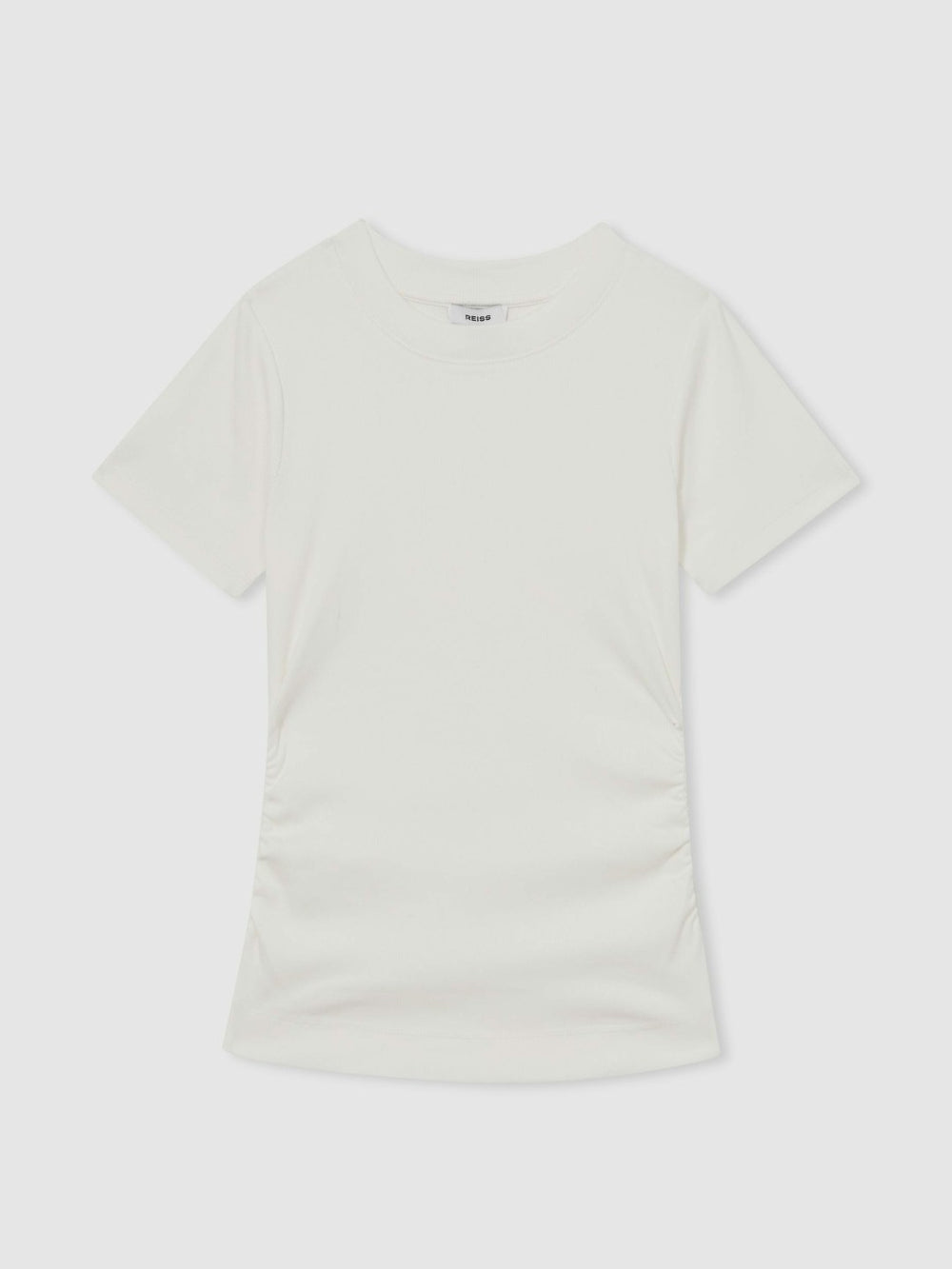 Women Stretch-Cotton Ruched Ribbed T-Shirt in White
