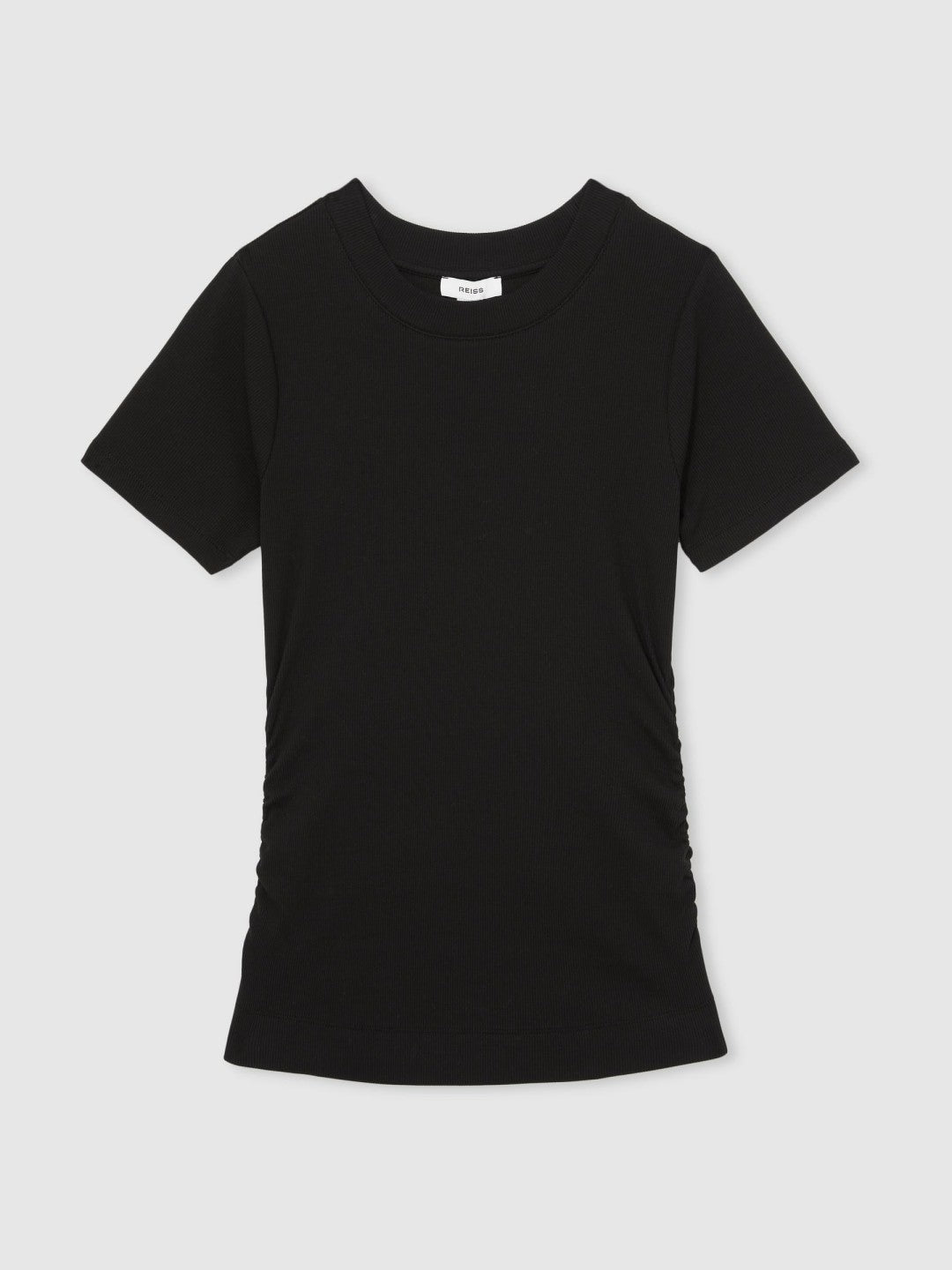 Women Stretch-Cotton Ruched Ribbed T-Shirt in Black