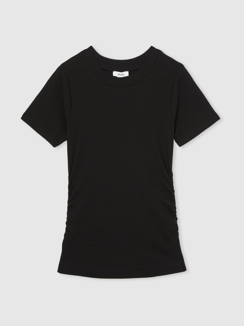 Women Stretch-Cotton Ruched Ribbed T-Shirt in Black