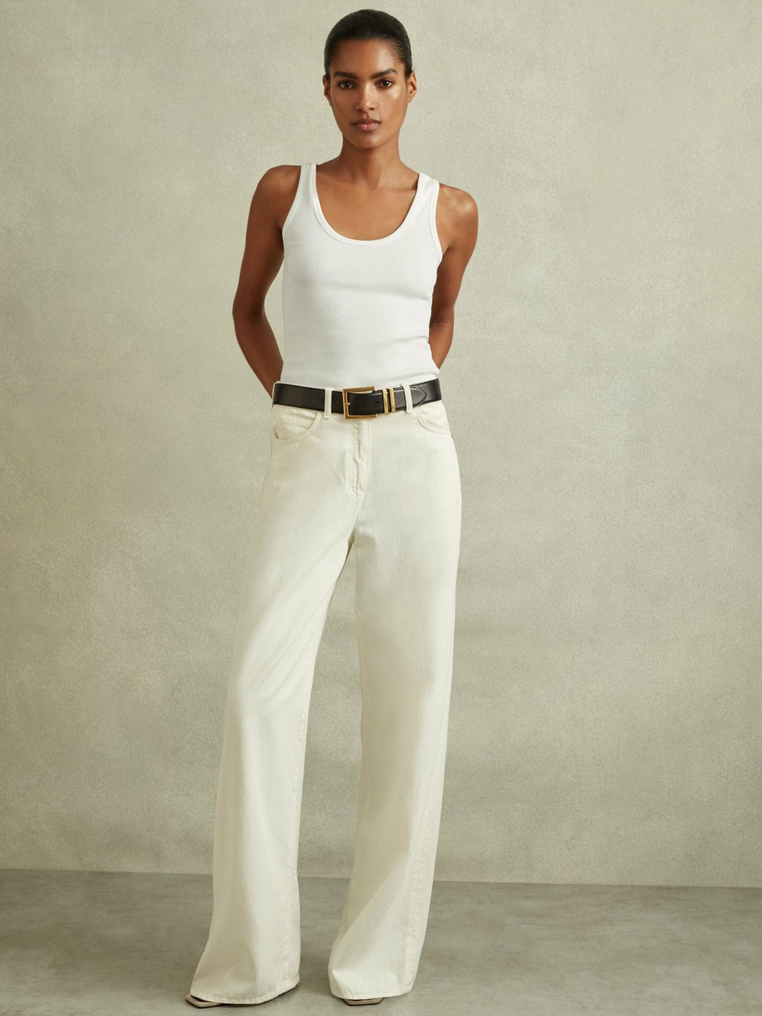 Women Stretch-Cotton Ribbed Vest in White