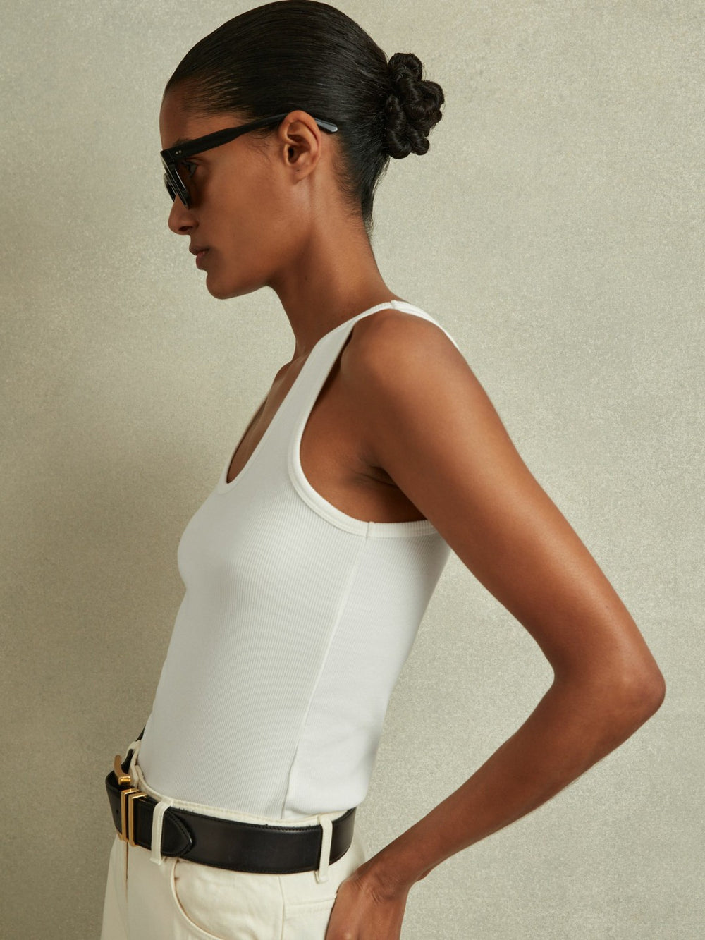 Women Stretch-Cotton Ribbed Vest in White