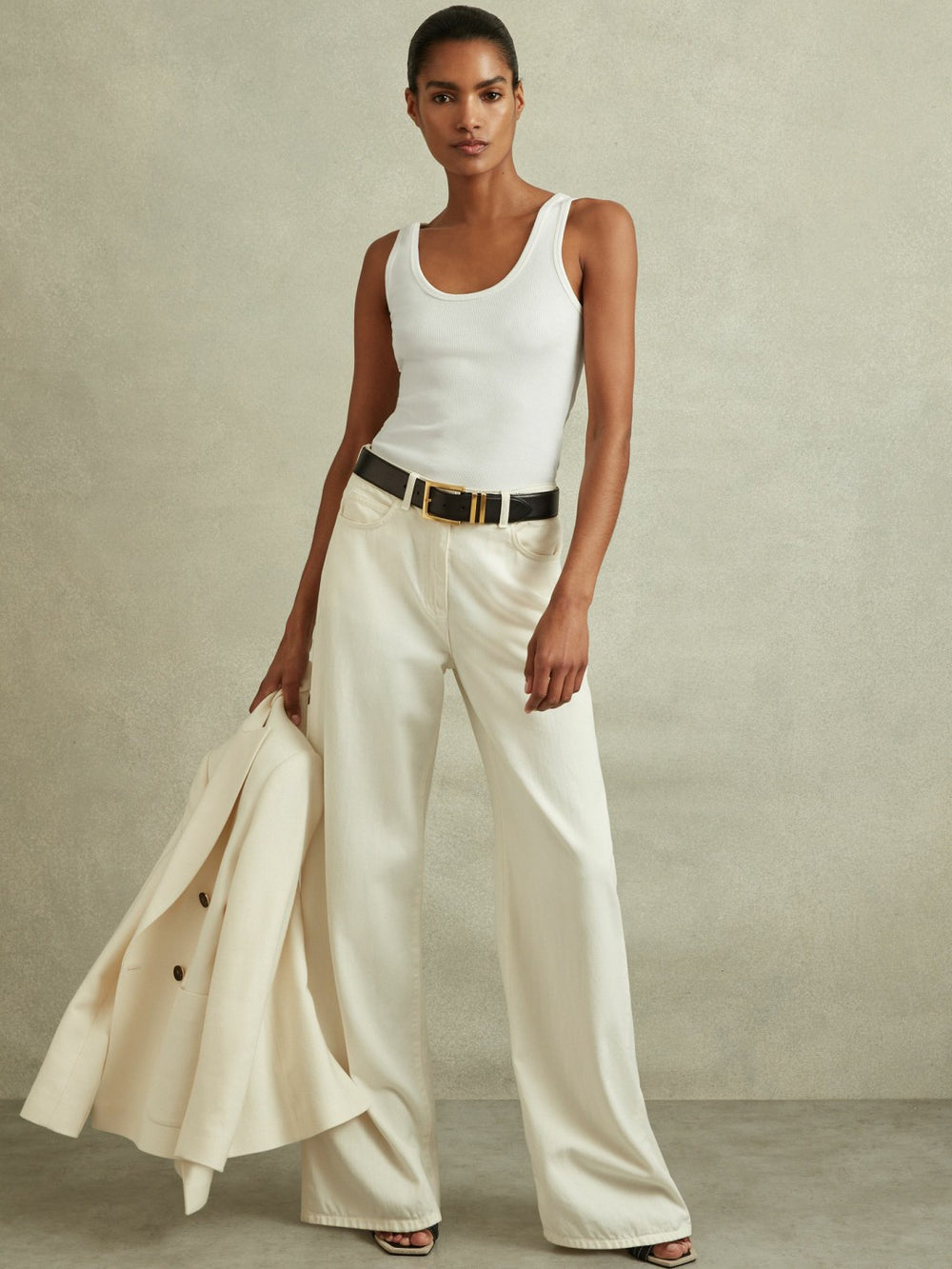 Women Stretch-Cotton Ribbed Vest in White