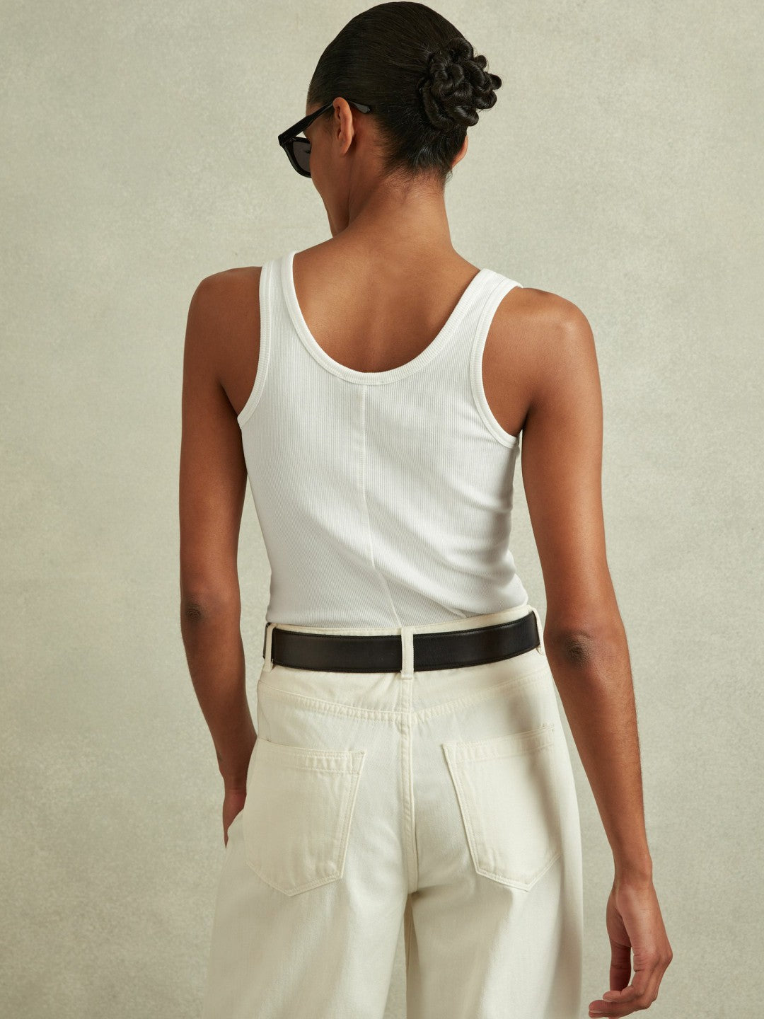 Women Stretch-Cotton Ribbed Vest in White