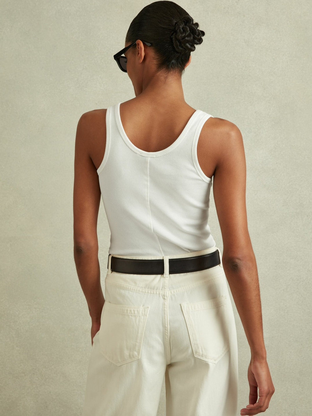 Women Stretch-Cotton Ribbed Vest in White