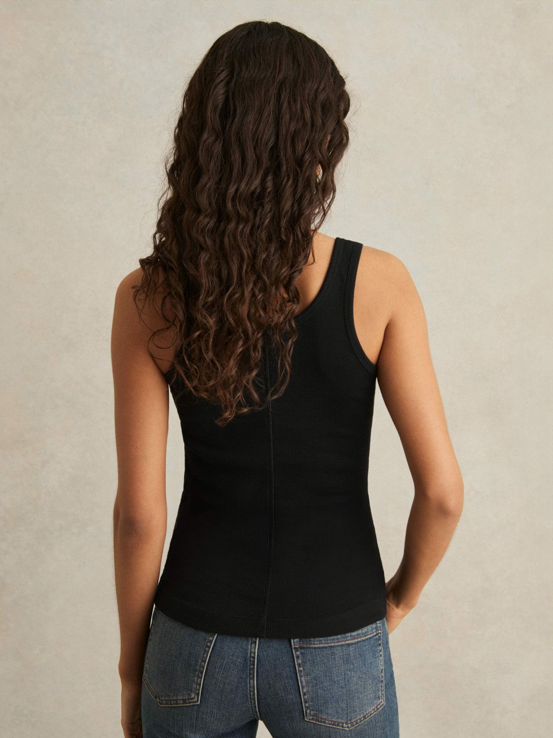 Women Stretch-Cotton Ribbed Vest in Black