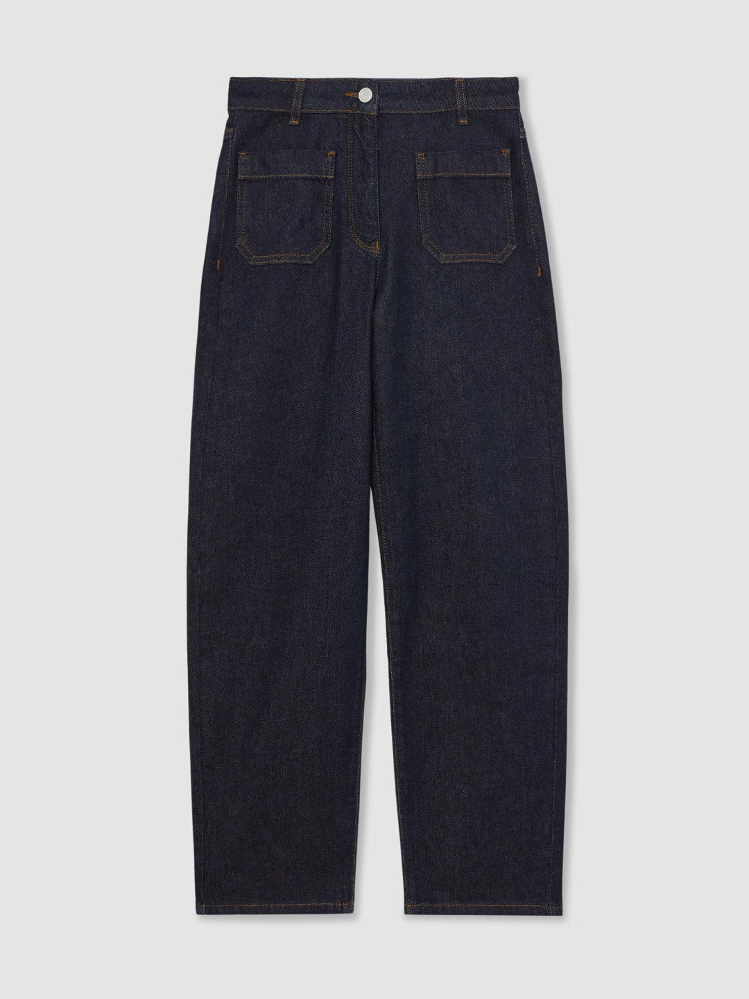 Women Petite Straight Leg Patch Pocket Jeans in Dark Blue