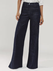 Women Petite Patch Pocket Wide Leg Jeans in Dark Blue