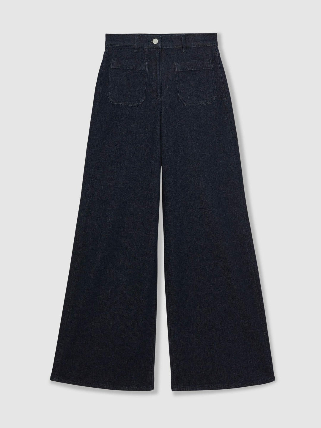 Women Petite Patch Pocket Wide Leg Jeans in Dark Blue