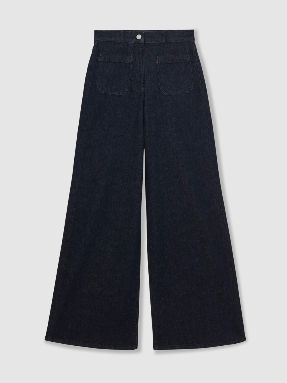 Women Petite Patch Pocket Wide Leg Jeans in Dark Blue