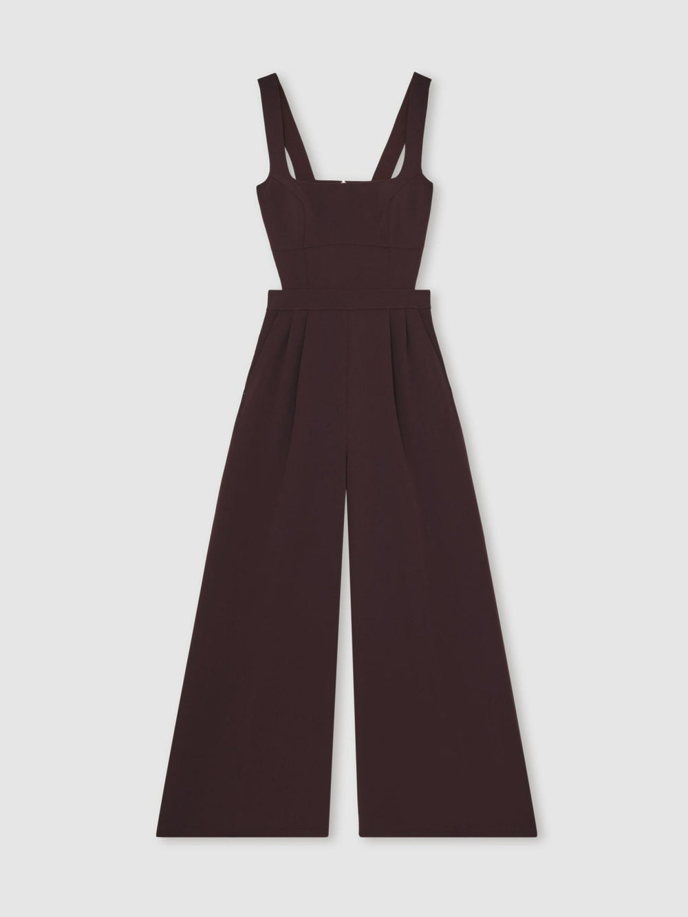 Women Petite Wide-Leg Cut-Out Jumpsuit in Burgundy