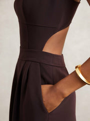 Women Petite Wide-Leg Cut-Out Jumpsuit in Burgundy