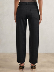 Women Petite Mid Rise Straight Leg Jeans in Black