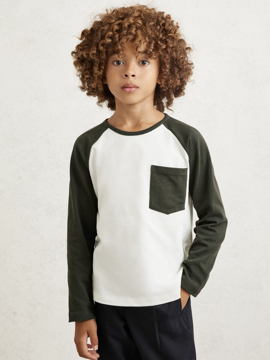Children & Baby 13-14 yrs Cotton Colour-Block Long-Sleeve T-Shirt in Green