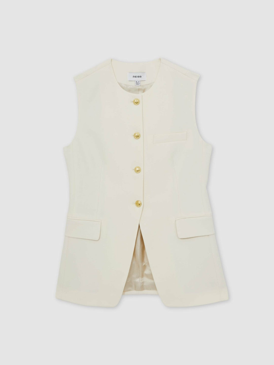 Women High-Neck Longline Waistcoat in Cream