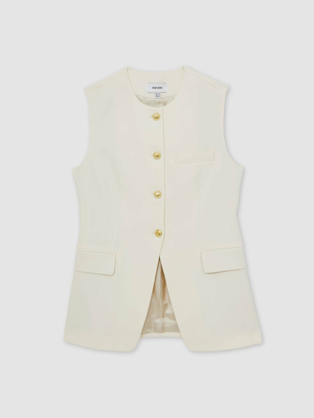 Women High-Neck Longline Waistcoat in Cream