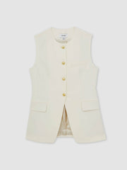 Women High-Neck Longline Waistcoat in Cream