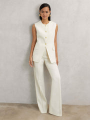 Women High-Neck Longline Waistcoat in Cream