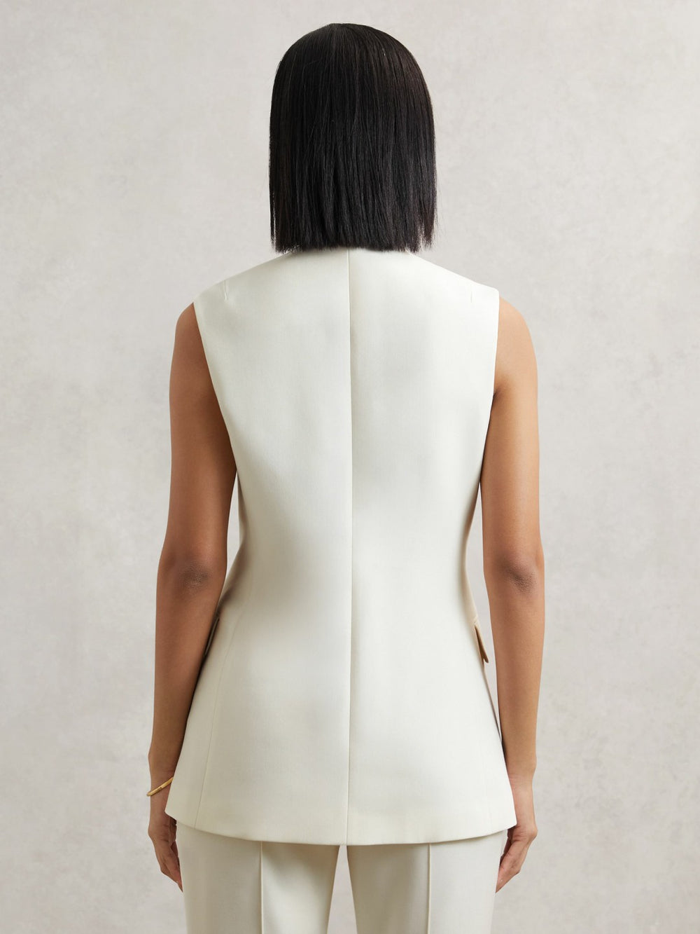 Women High-Neck Longline Waistcoat in Cream