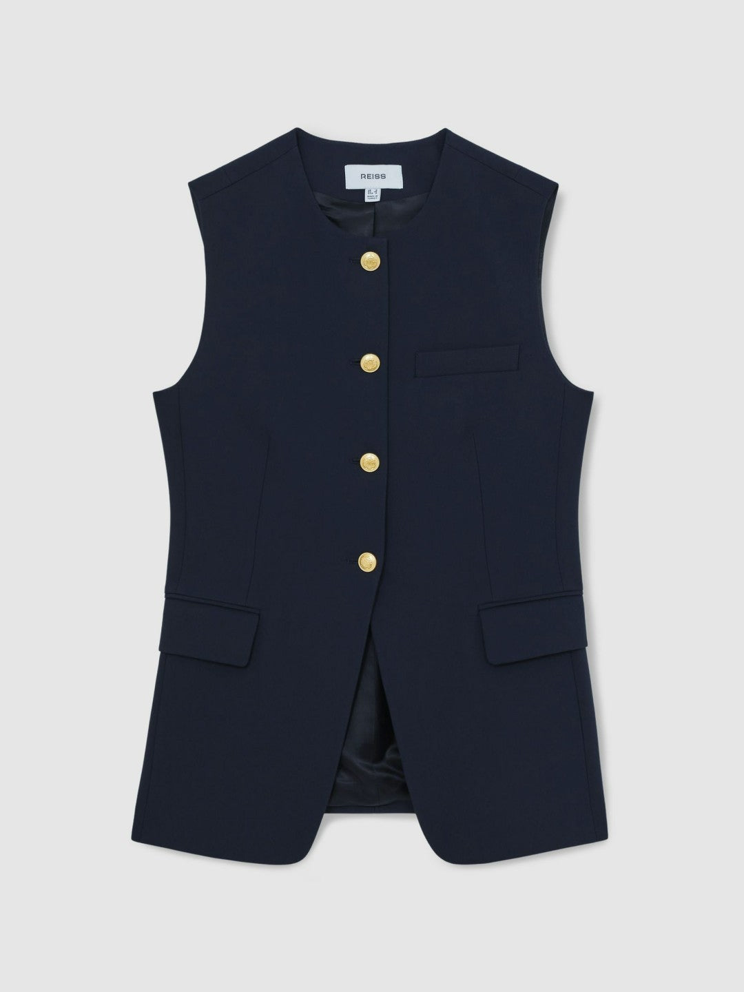 Women High-Neck Longline Waistcoat in Navy