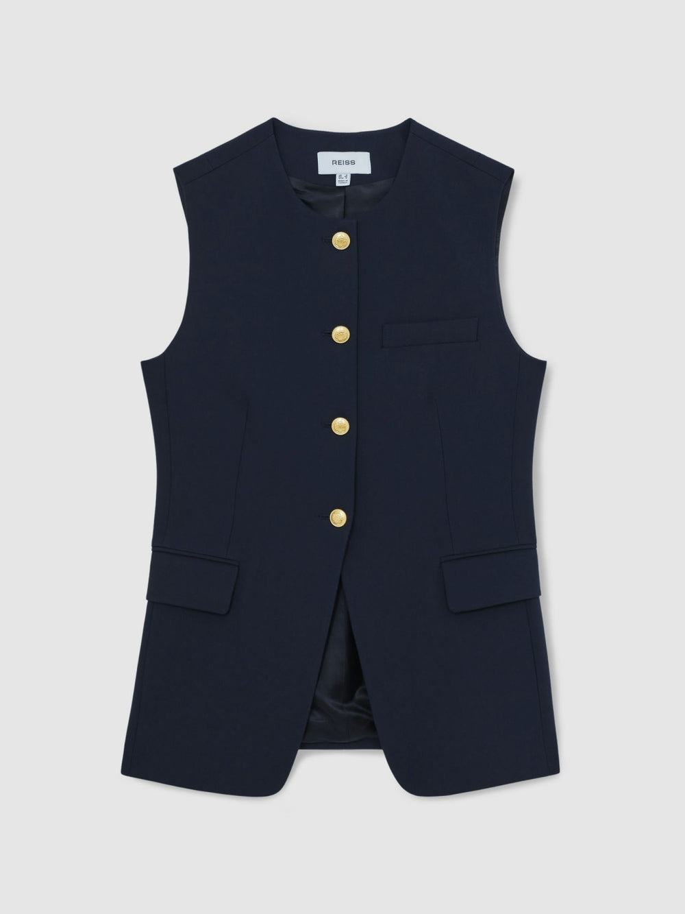 Women High-Neck Longline Waistcoat in Navy