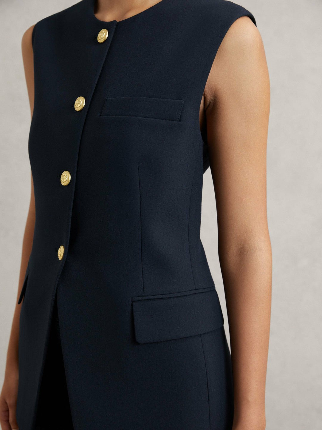 Women High-Neck Longline Waistcoat in Navy