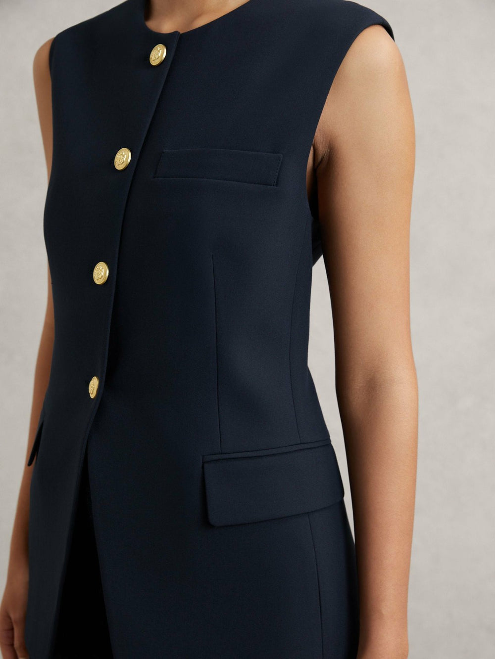 Women High-Neck Longline Waistcoat in Navy