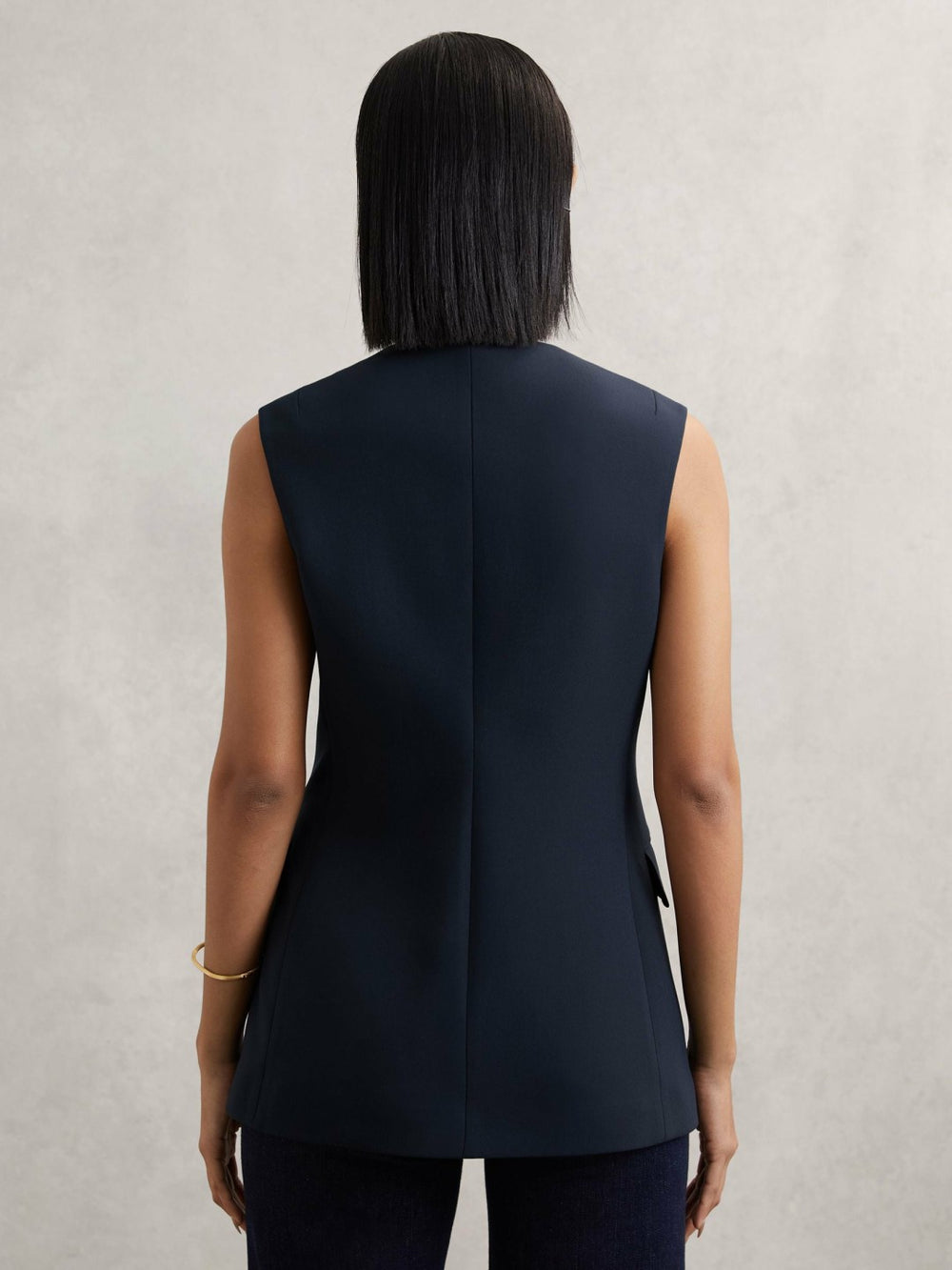 Women High-Neck Longline Waistcoat in Navy