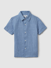 Children & Baby 3-9 yrs Short Sleeve Linen Shirt in Sky Blue