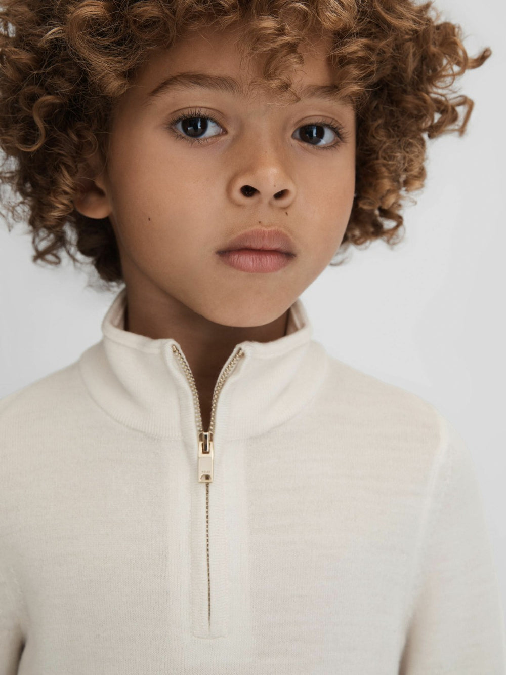 Children & Baby 3-9 yrs Wool Half-Zip Funnel Neck Jumper in Snow