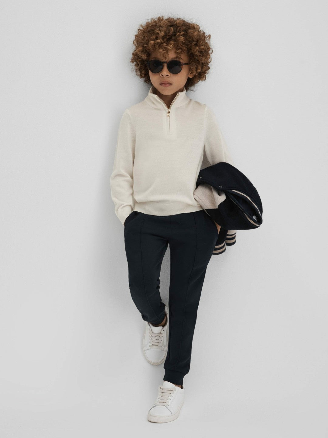 Children & Baby 3-9 yrs Wool Half-Zip Funnel Neck Jumper in Snow