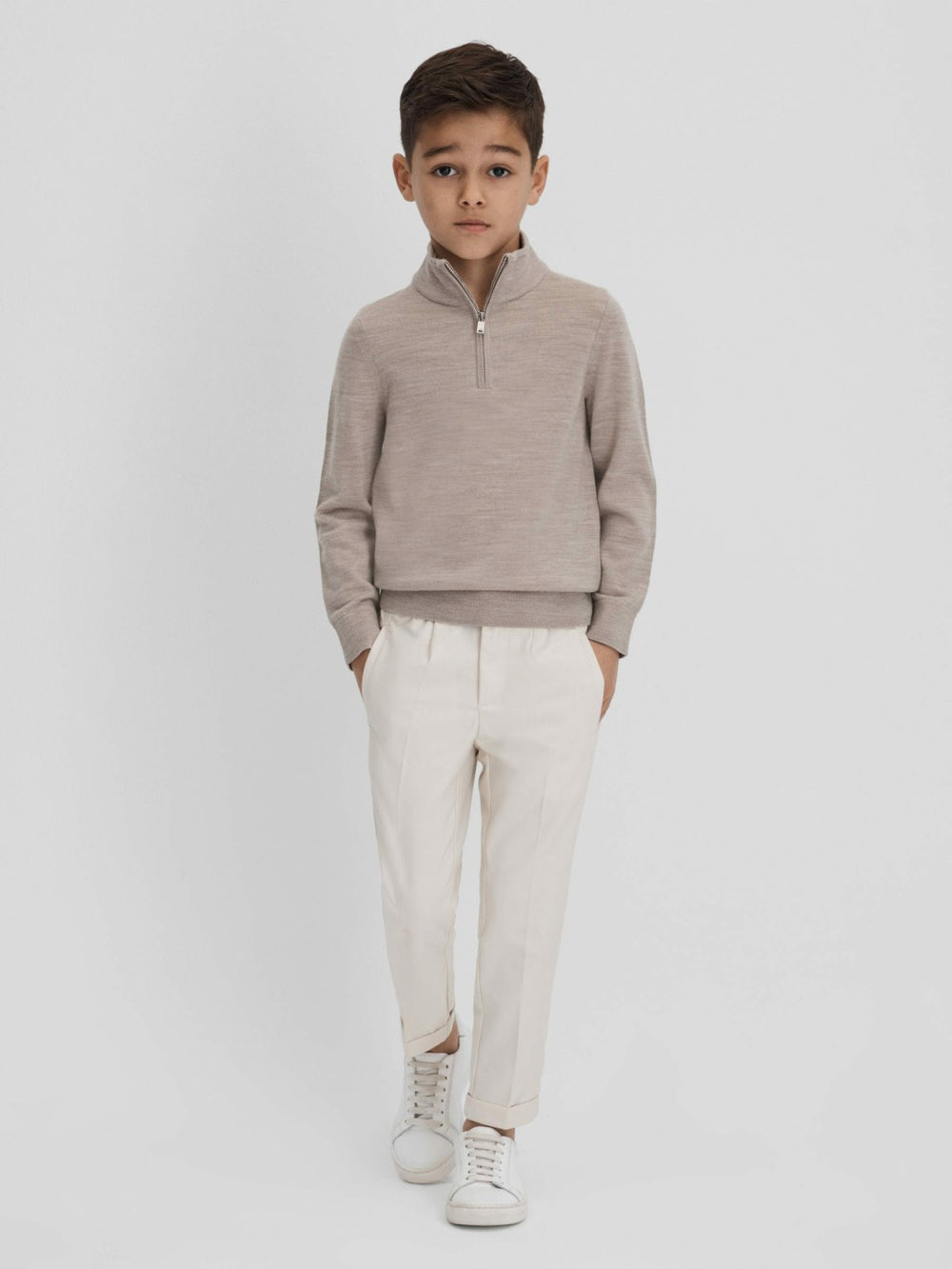 Children & Baby 3-9 yrs Wool Half-Zip Funnel Neck Jumper in Wheat Melange