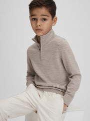 Children & Baby 9-13 yrs Wool Half-Zip Funnel Neck Jumper in Wheat Melange
