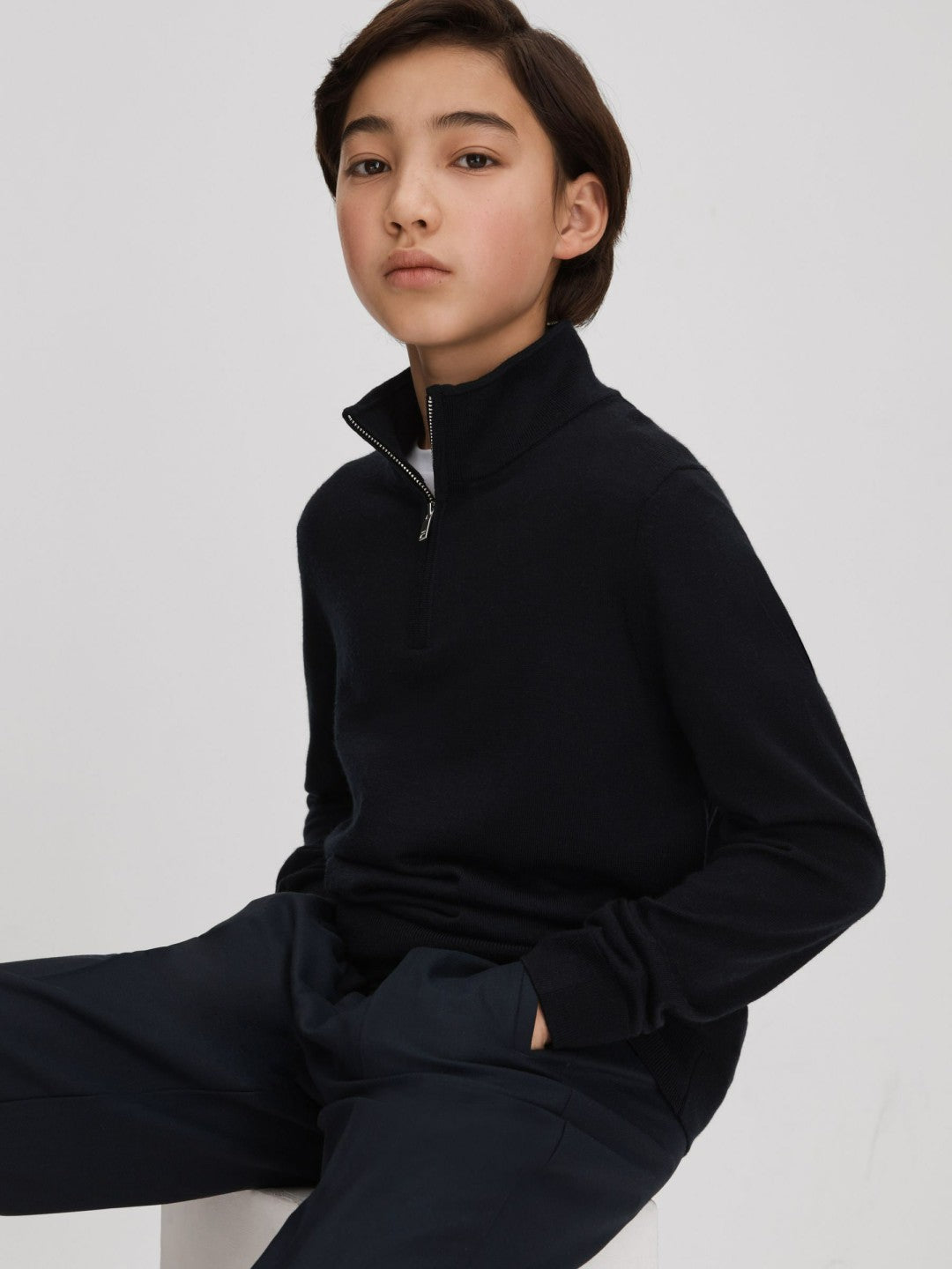 Children & Baby 9-13 yrs Wool Half-Zip Funnel Neck Jumper in Navy