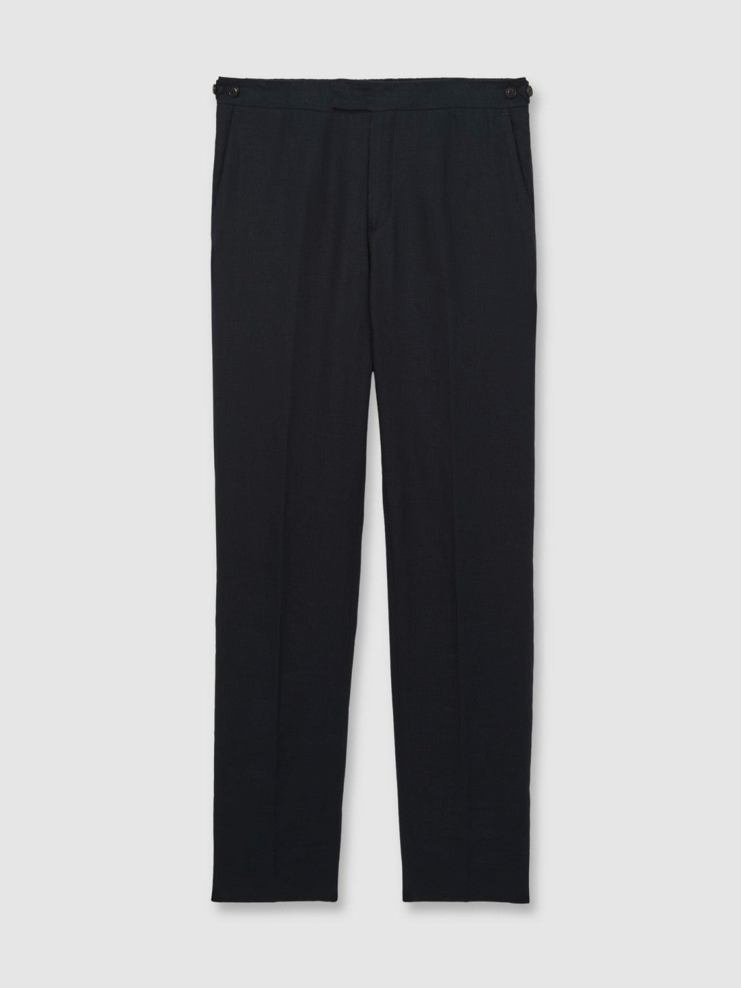 Men Slim Fit Linen Adjuster Trousers in Navy
