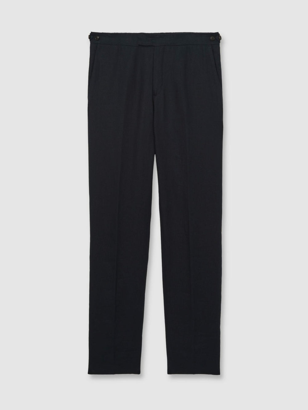 Men Slim Fit Linen Adjuster Trousers in Navy