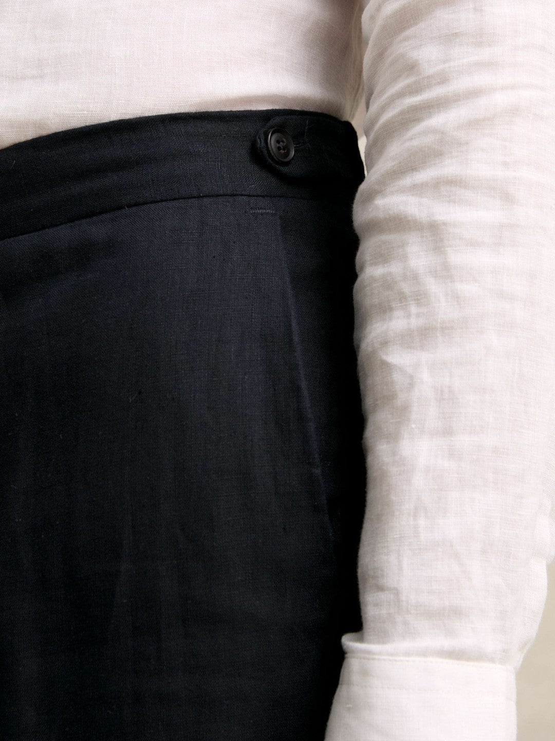 Men Slim Fit Linen Adjuster Trousers in Navy