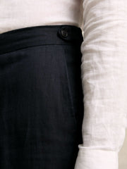 Men Slim Fit Linen Adjuster Trousers in Navy
