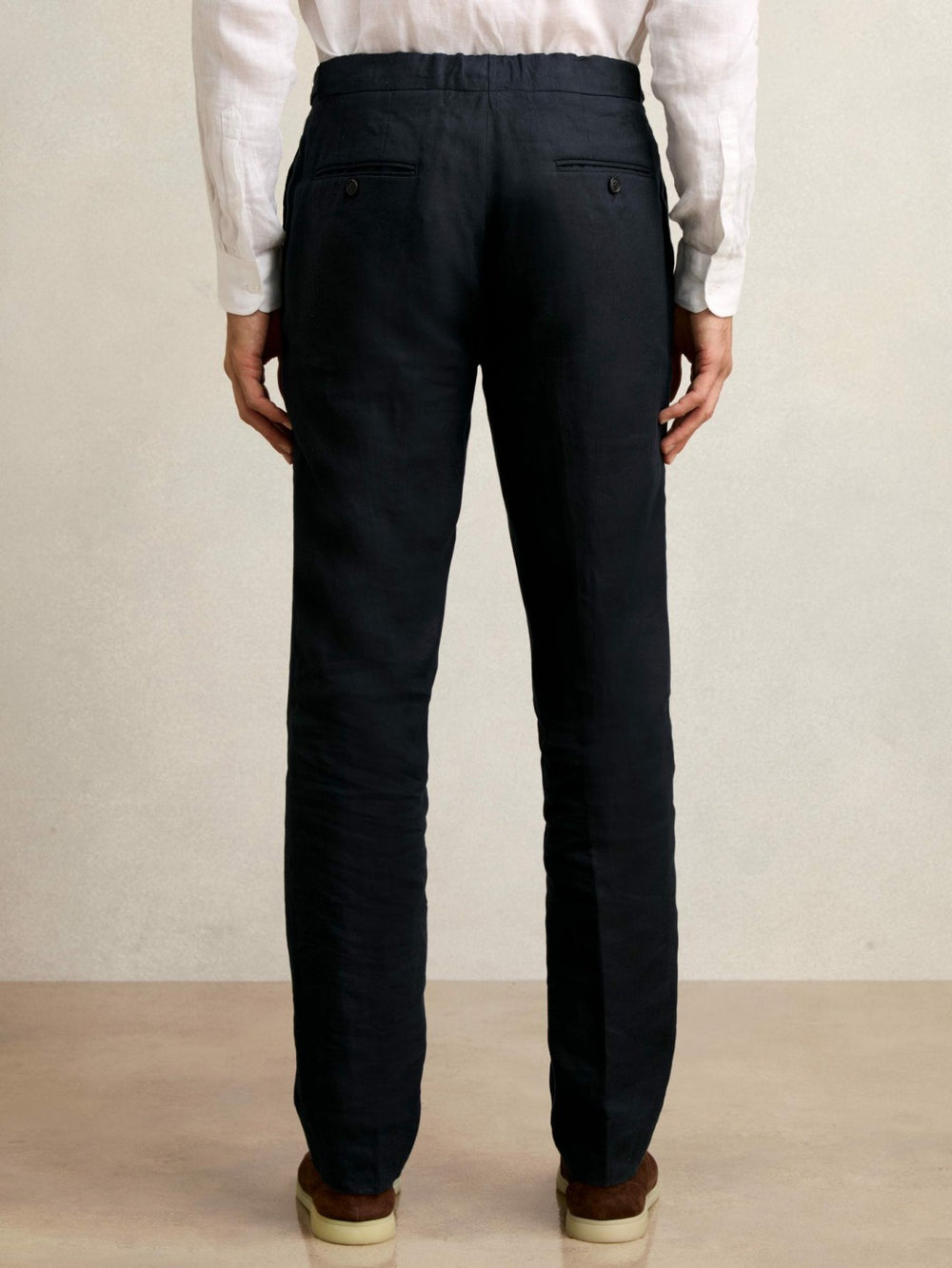 Men Slim Fit Linen Adjuster Trousers in Navy