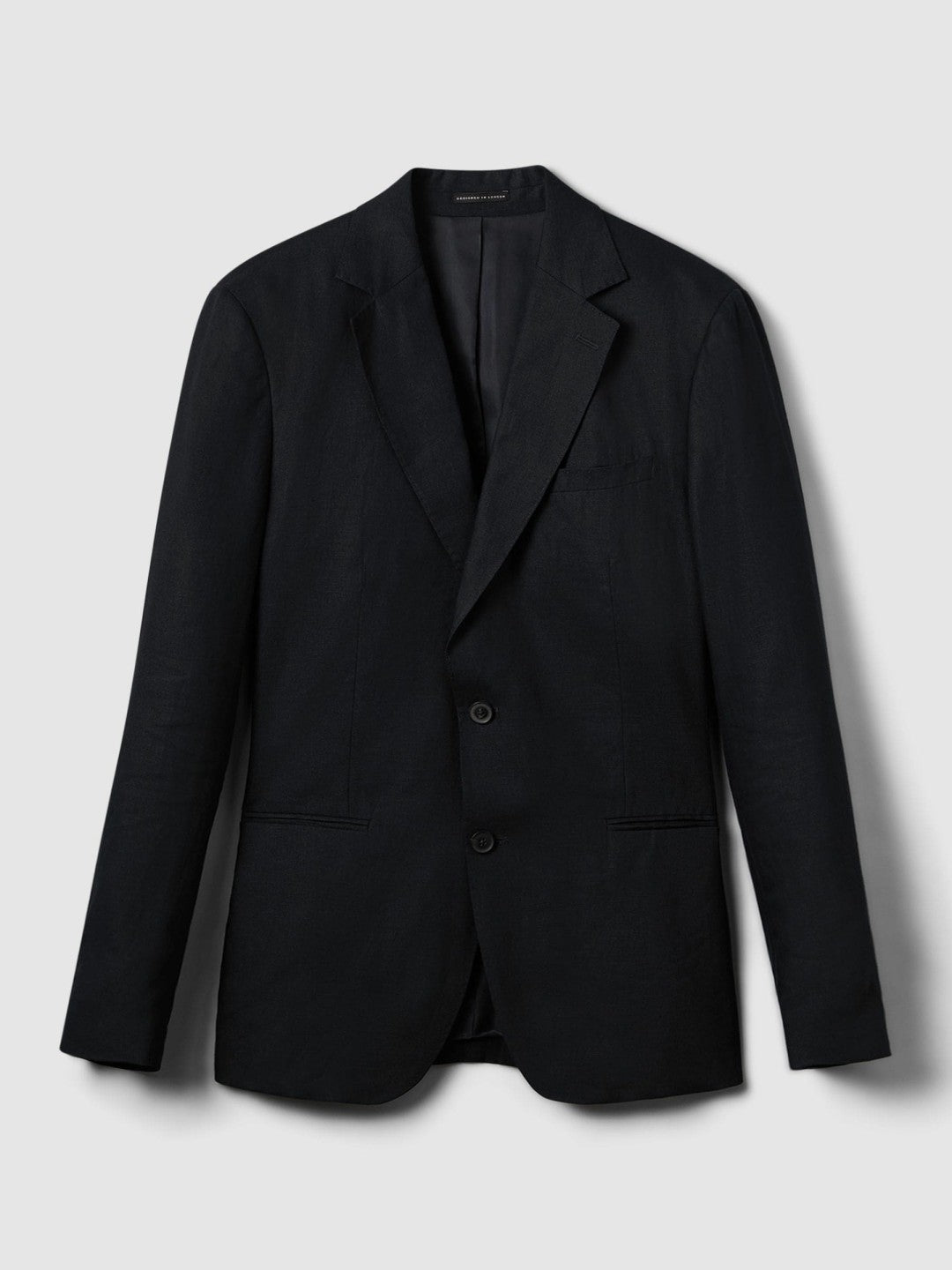 Men Slim-Fit Single Breasted Linen Blazer in Navy