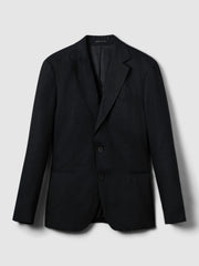 Men Slim-Fit Single Breasted Linen Blazer in Navy