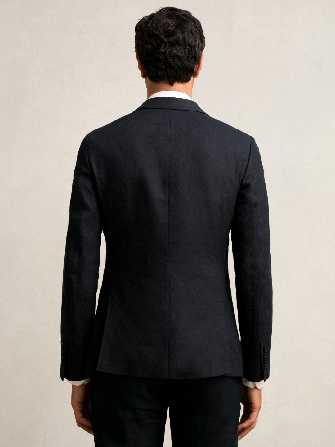 Men Slim-Fit Single Breasted Linen Blazer in Navy