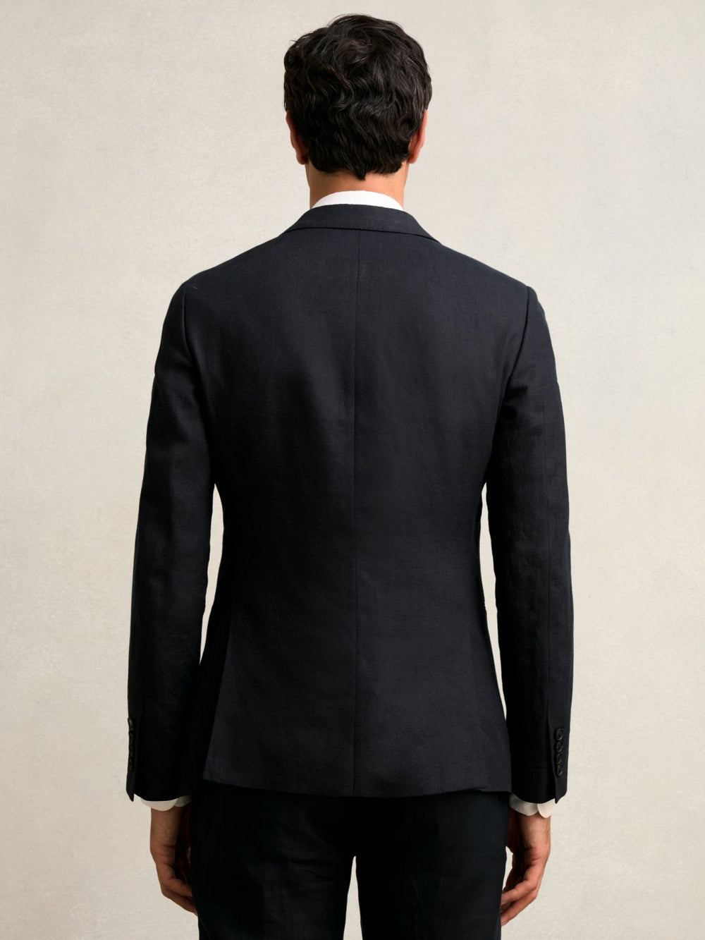 Men Slim-Fit Single Breasted Linen Blazer in Navy