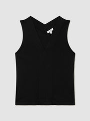 Women V-Neck Shell Top in Black