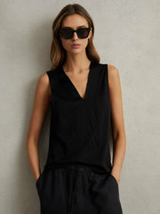 Women V-Neck Shell Top in Black